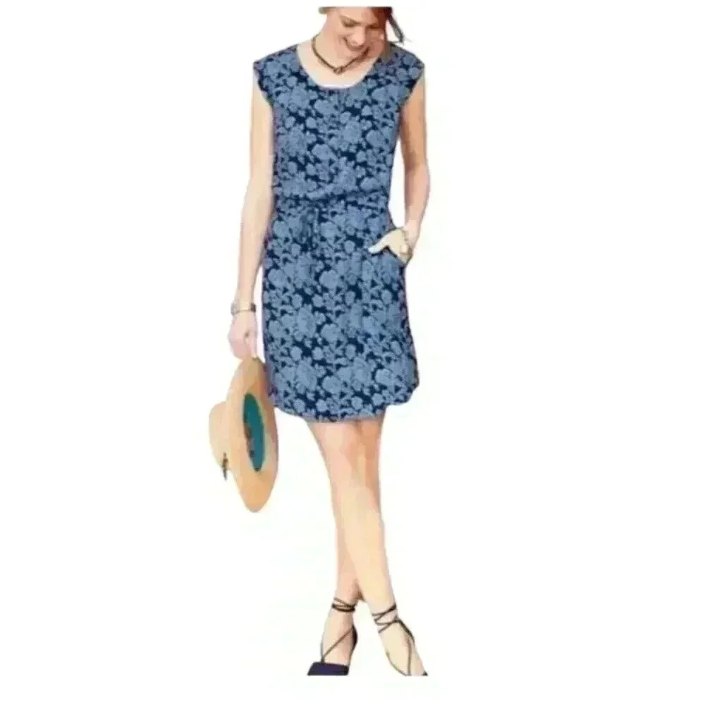 Cabi Floral Java Dress Blue Drawstring Waist Size… - image 2